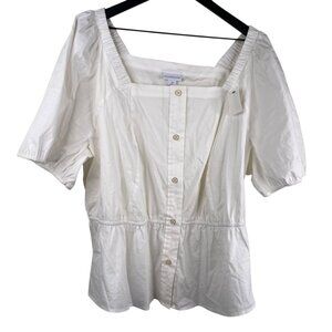 Liz Claiborne Top Women's Short Puff Sleeves Peplum Button Up White Size 2X NWT